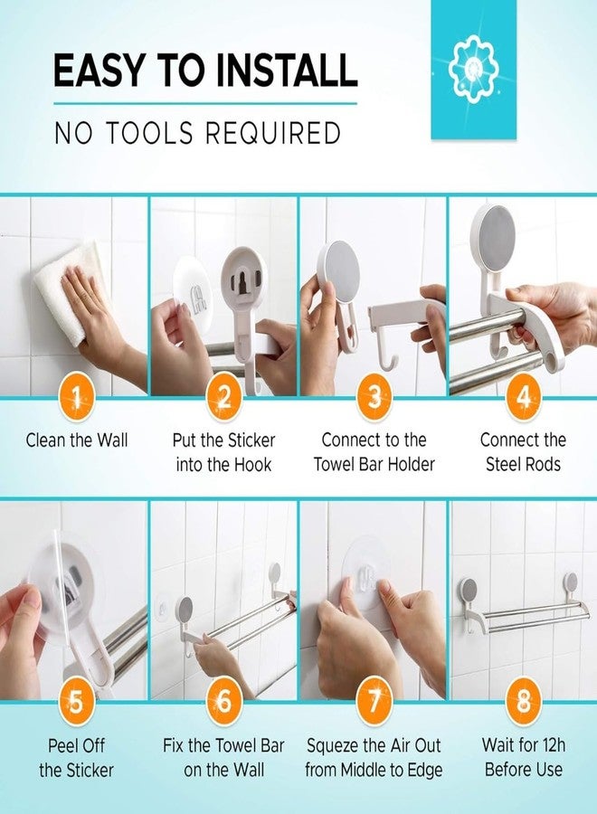 Leawall Self-Adhesive Double Towel Bar for Bathroom No Drill Wall Mounted Towel Rack with Stainless Steel Rods & Plastic Holders bathroom organiser without drill for Bathroom, Kitchen(10.5 Inch) - Image 4